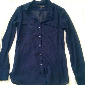 Banana Republic Sheer Navy Button Down Blouse. Small